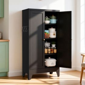 47.3" Black Metal Kitchen Pantry Cabinet Adjustable Storage with 3 Shelves (110lb Capacity), Heavy Duty Freestanding Pantry Organizer for Kitchen