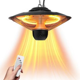 1500W Outdoor Patio Heater Electric Hanging Heated Ceiling Mounted Heating Lamp IP23 Waterproof With 3 Heating Levels 30Mins 60Mins Timer 2 Remot (Option: Black)