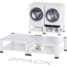 Laundry Pedestal For Washer And Dryer, Universal Fit, Wide,Height, Four Corner Bearing Capacity 800lb Max, Metal Washing Machine Base Stand For D (Option: White-2pcs)