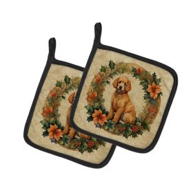 Poodle Christmas Flowers Pair of Pot Holders Kitchen Heat Resistant Pot Holders Sets Oven Hot Pads for Cooking Baking BBQ, 7 1/2 x 7 1/2 (Option: Default)